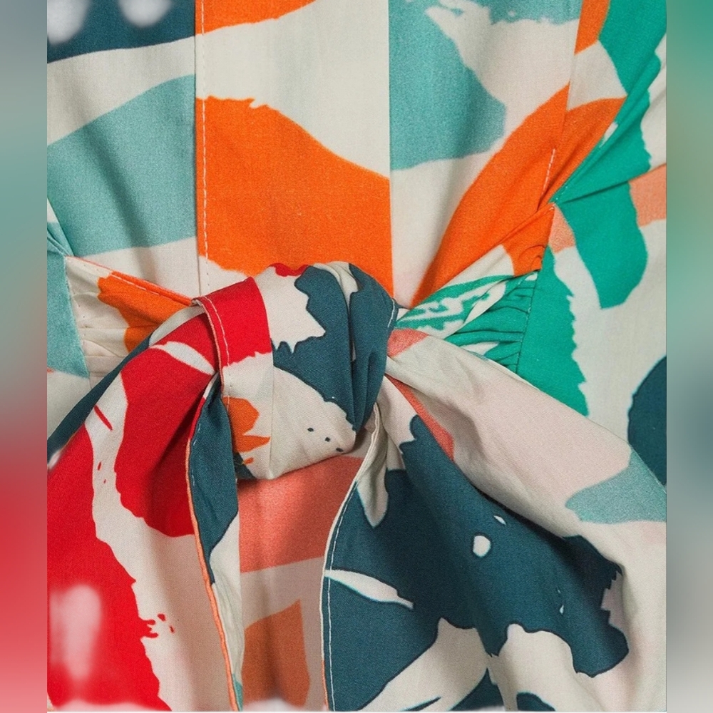 AP.NY Tropical Floral Midi Shirt Dress with Tie Waist - Multicolor - Picture 14 of 14